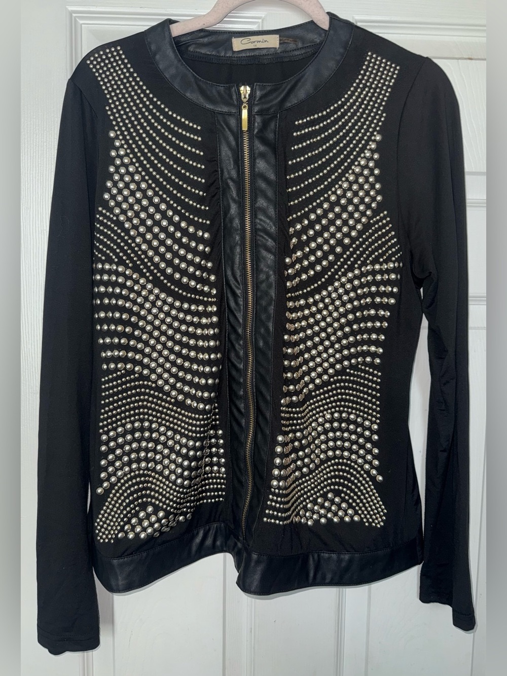Embellished Black Jacket with Gold Zip